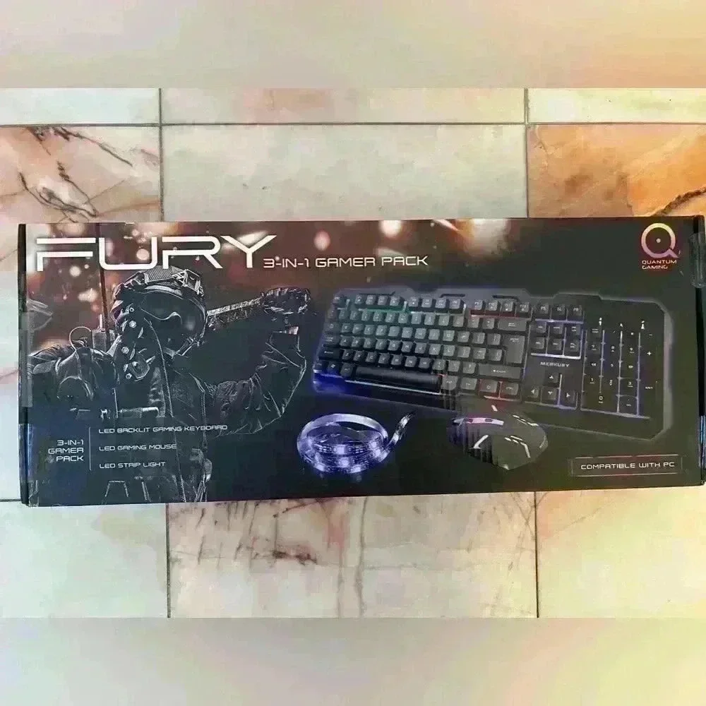 Fury 3-in-1 Gamer Pack Keyboard, Gaming Mouse, Led Strip Light
